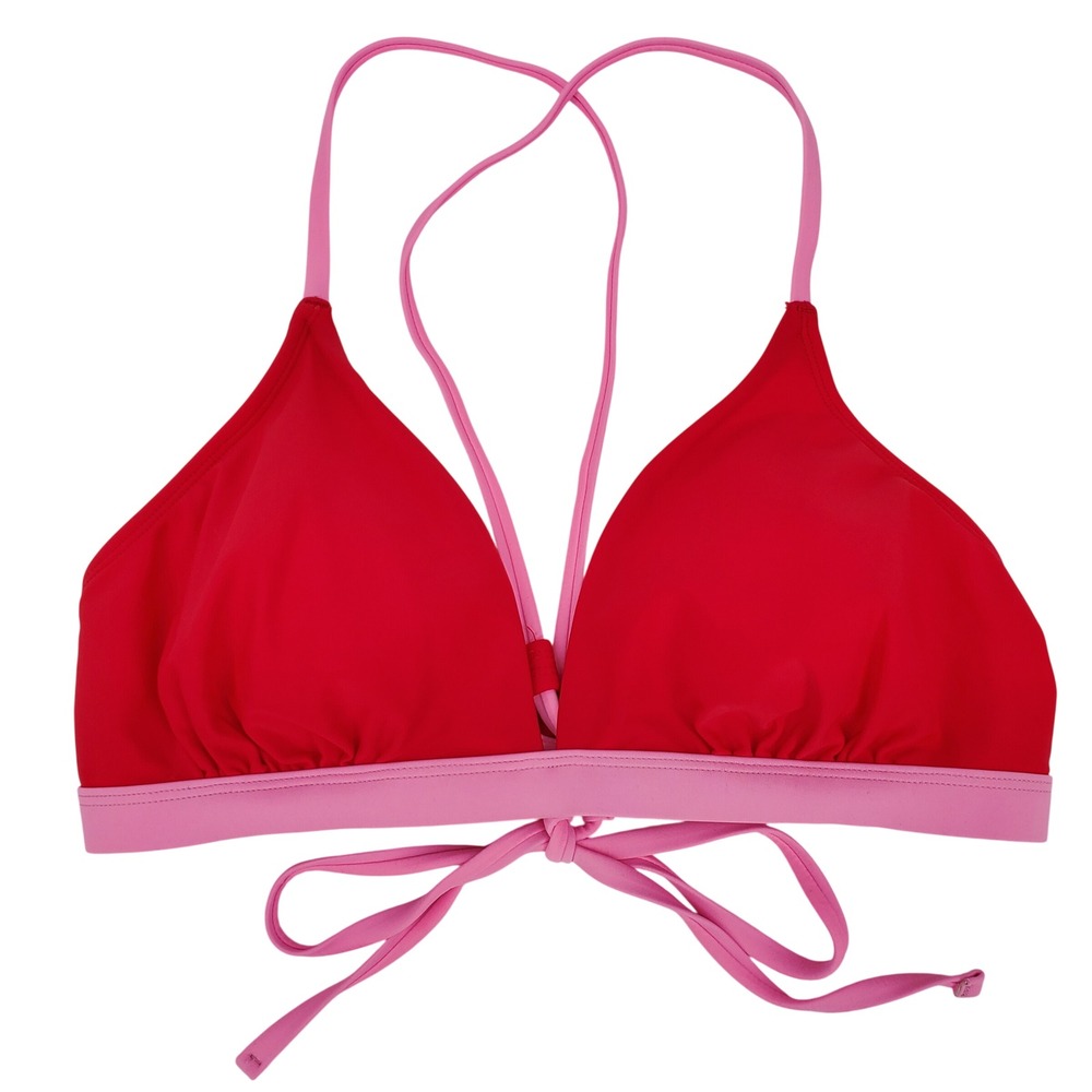 Cupshe Strappy Colorblock Triangle Bikini Top Large Red Pink Adjustable Padded